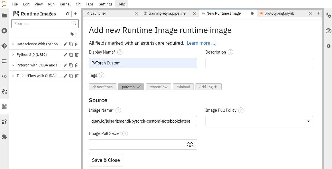 ai build custom elyra image